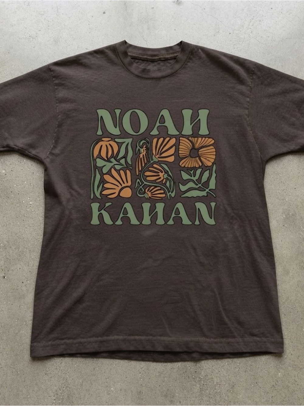 Noah Kahan Floral Graphic Tee Dark Brown Cotton Gildan T-shirt